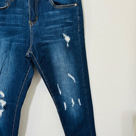 Q17 Jeans Blue Distressed High Rise Skinny Cotton Blend Jeans Sz 5 - Picture 4 of 13